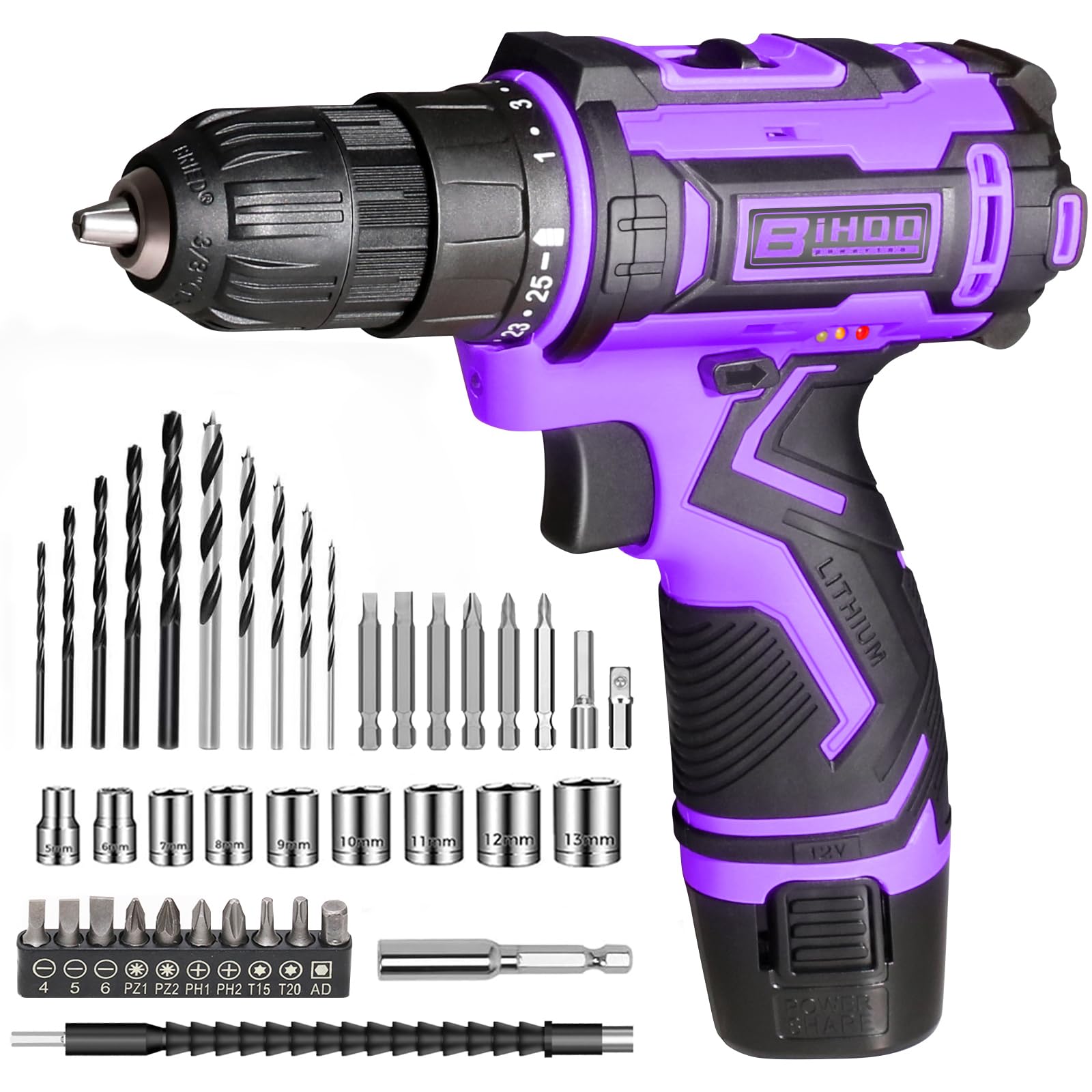 BIHOO purple 12V cordless drill in use for quick home repairs