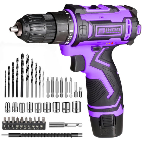 BIHOO purple 12V cordless drill in use for quick home repairs