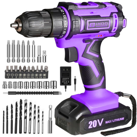 BIHOO purple cordless drill front view for comfortable grip and control