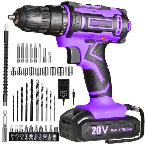 BIHOO purple drill set includes drill bits for quick tasks