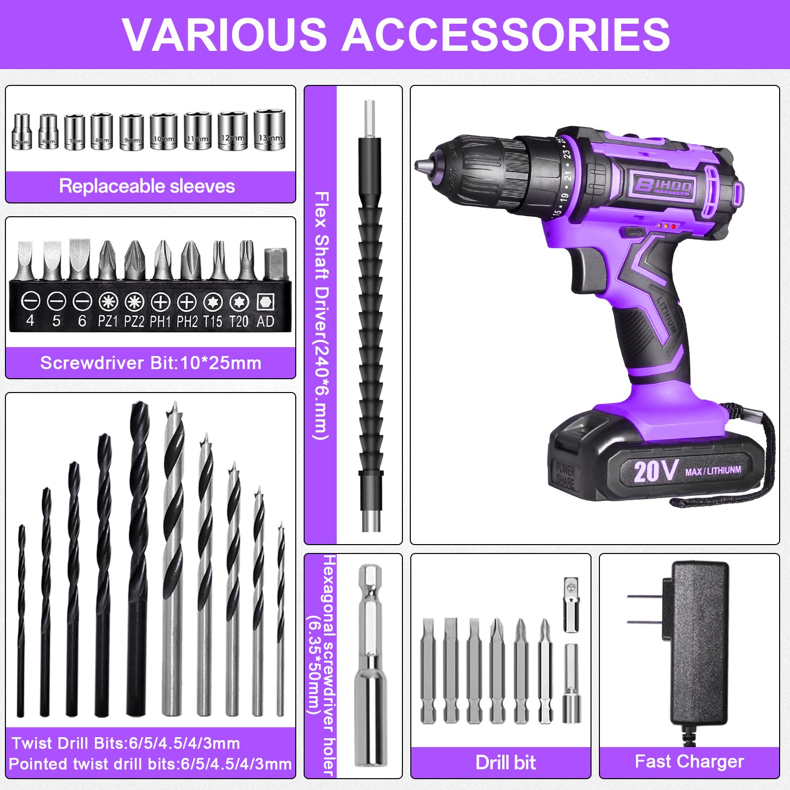 BIHOO two-speed operation with 25+1 torque for versatile drilling and driving tasks