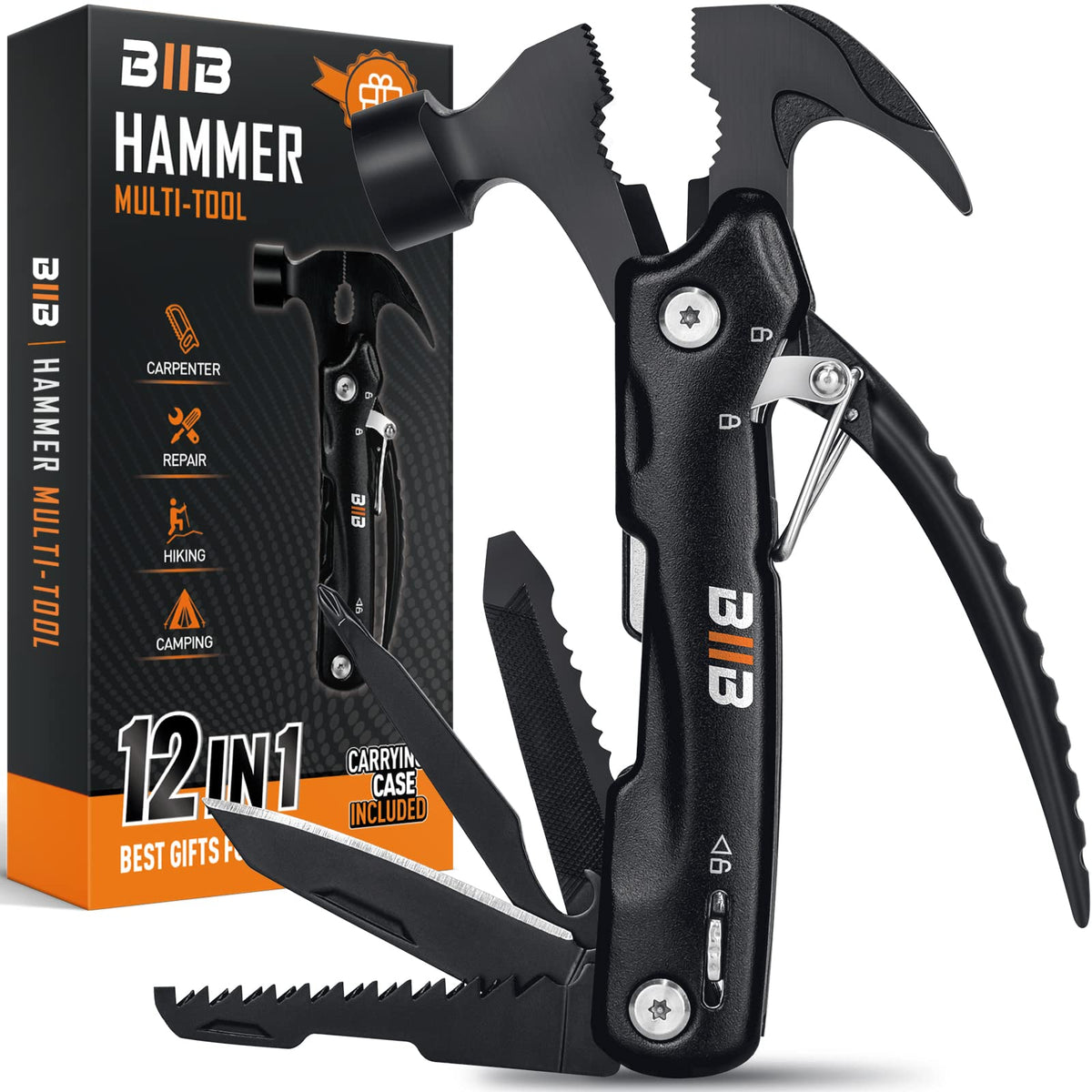 BIIB 12-in-1 hammer multitool front view for versatile on-the-go tasks.
