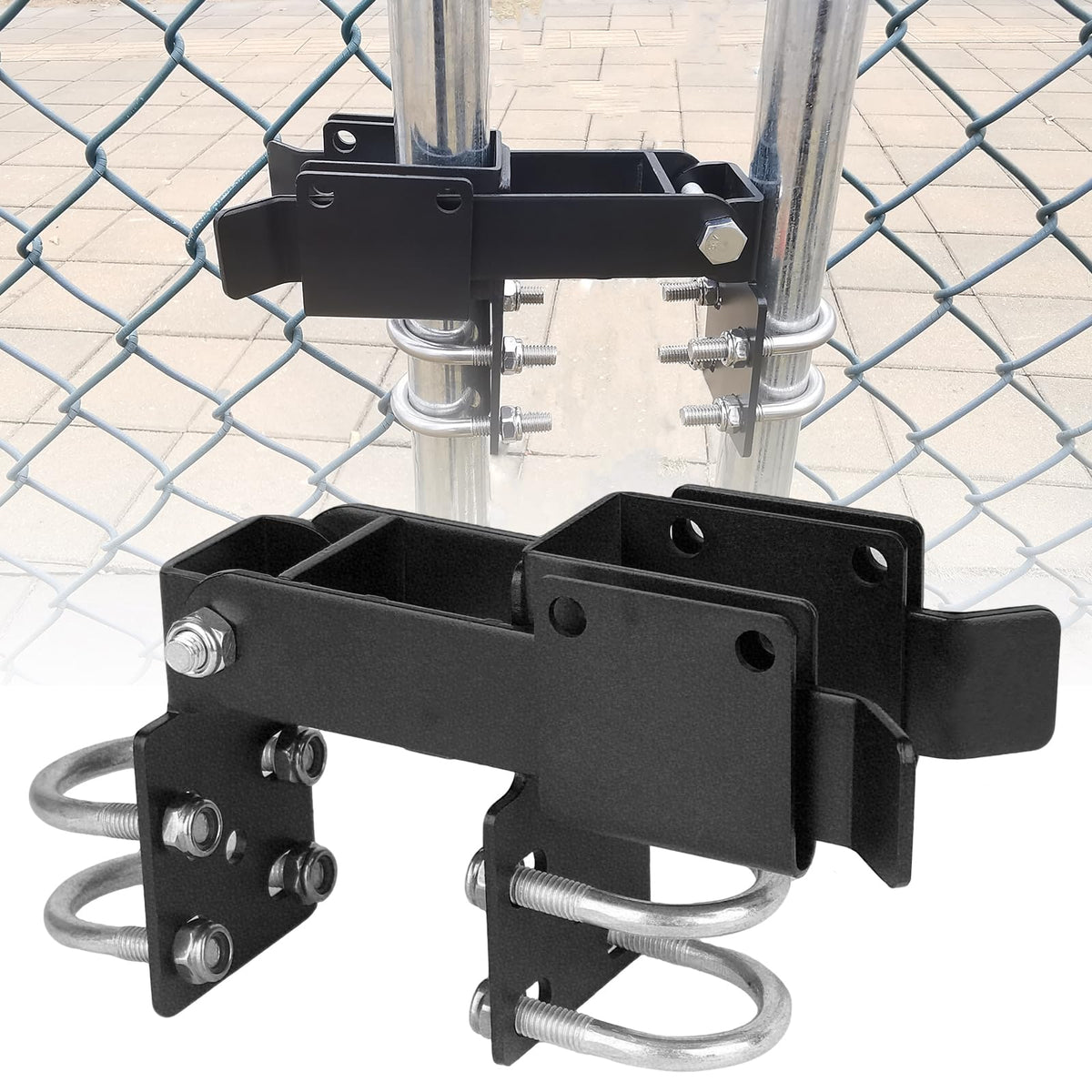BiJun chain-link double gate latch on 1-3/8 inch frame for secure ranch gates.