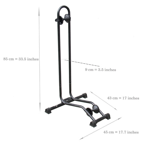 BikeHand floor stand side view highlights adjustable pulleys for versatile wheel fit