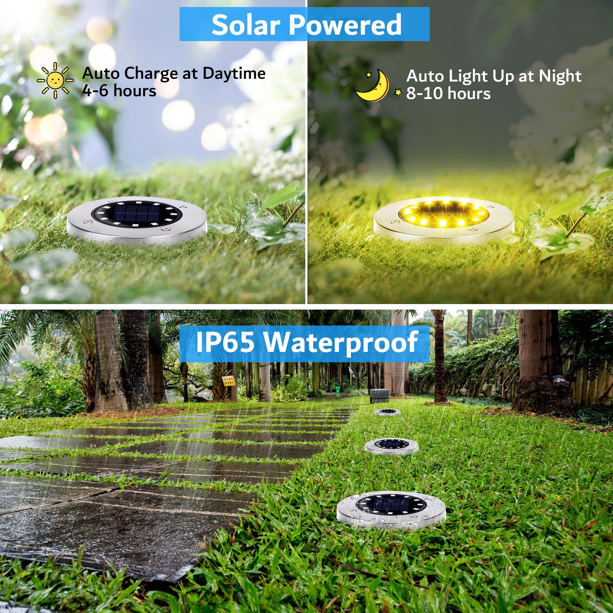 Biling solar ground light brightens a driveway with even illumination