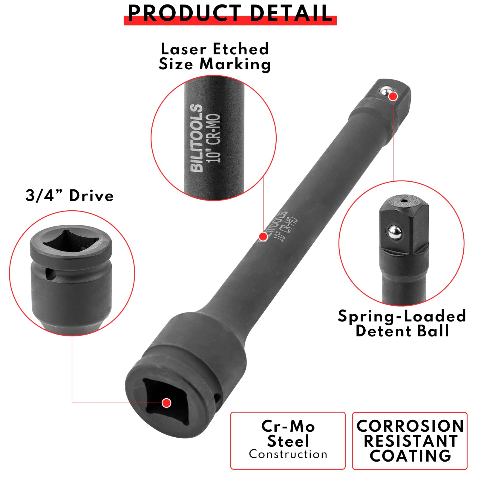 BILITOOLS 10-inch drive extension lengthening reach for recessed fasteners