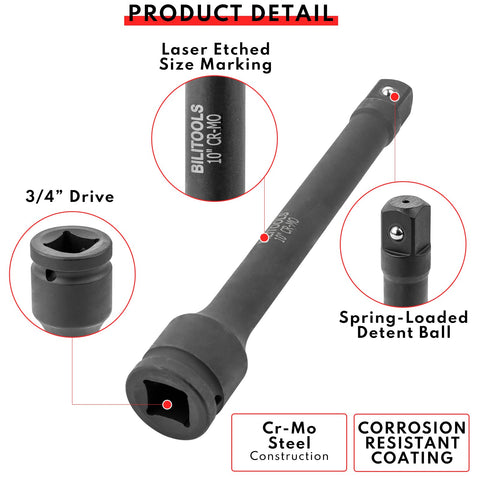 BILITOOLS 10-inch drive extension lengthening reach for recessed fasteners