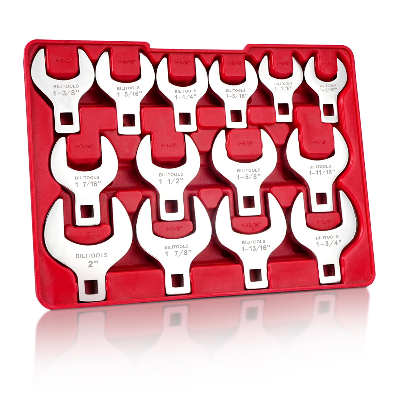 BILITOOLS jumbo crowfoot wrench set assembled for versatile tasks in tight spaces.