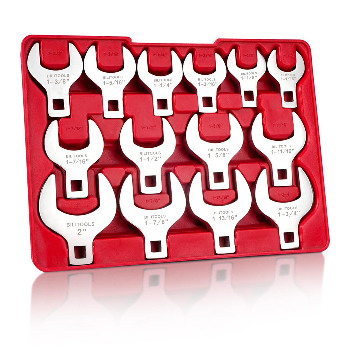 BILITOOLS jumbo crowfoot wrench set assembled for versatile tasks in tight spaces.