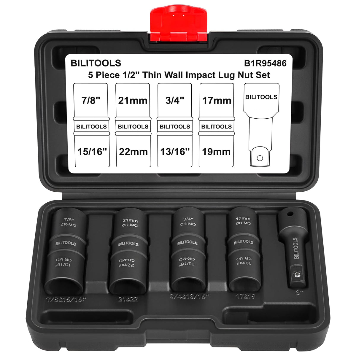 Bilitools lug nut socket flip set designed for quick access with a 1/2 inch drive