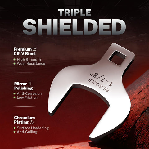 BILITOOLS crowfoot wrench set in Cr-V steel construction delivers durable performance and long life.