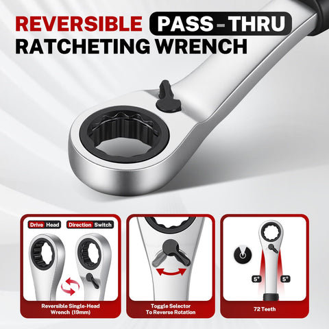 BILITOOLS 19 mm reversible ratchet with smooth 72-tooth action