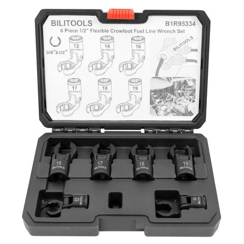 BILITOOLS 6pc flex-head crowfoot set neatly stored in case.