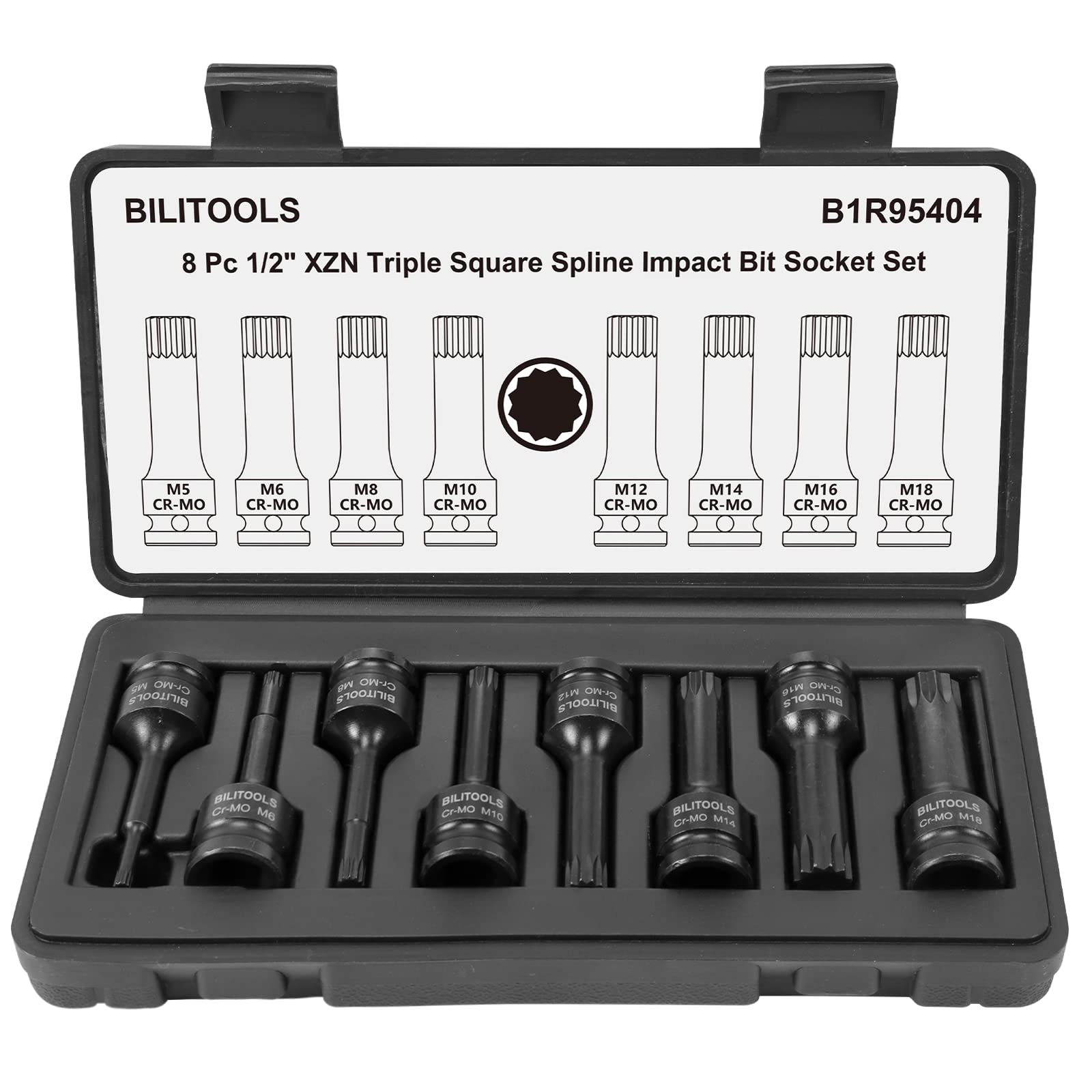BILITOOLS 8-piece XZN socket set shown with 1/2 inch drive for high-torque tasks.