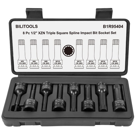 BILITOOLS 8-piece XZN socket set shown with 1/2 inch drive for high-torque tasks.