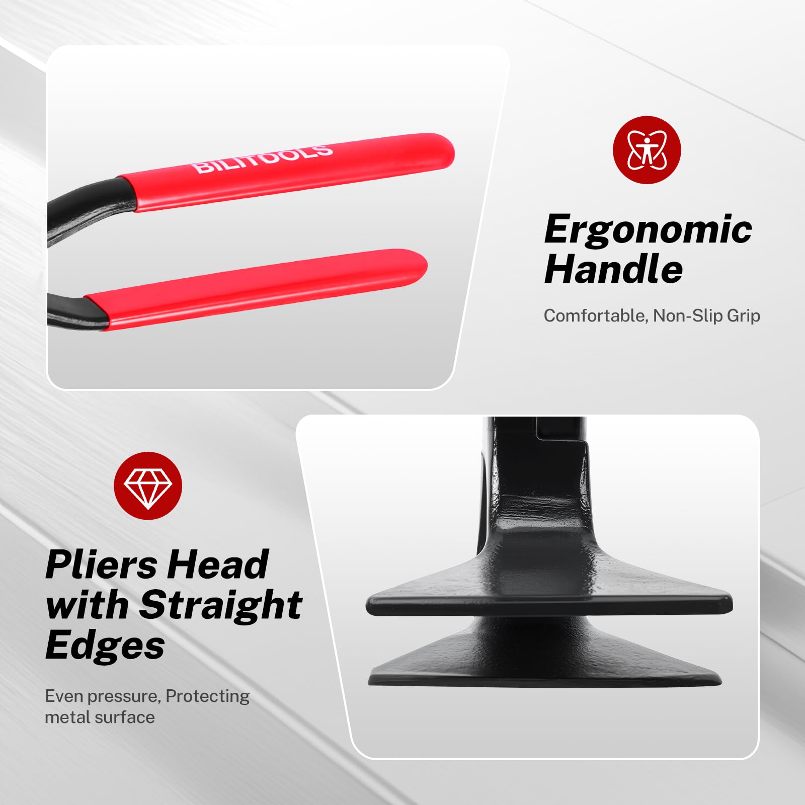 BILITOOLS black finish with red grip provides comfortable handling.