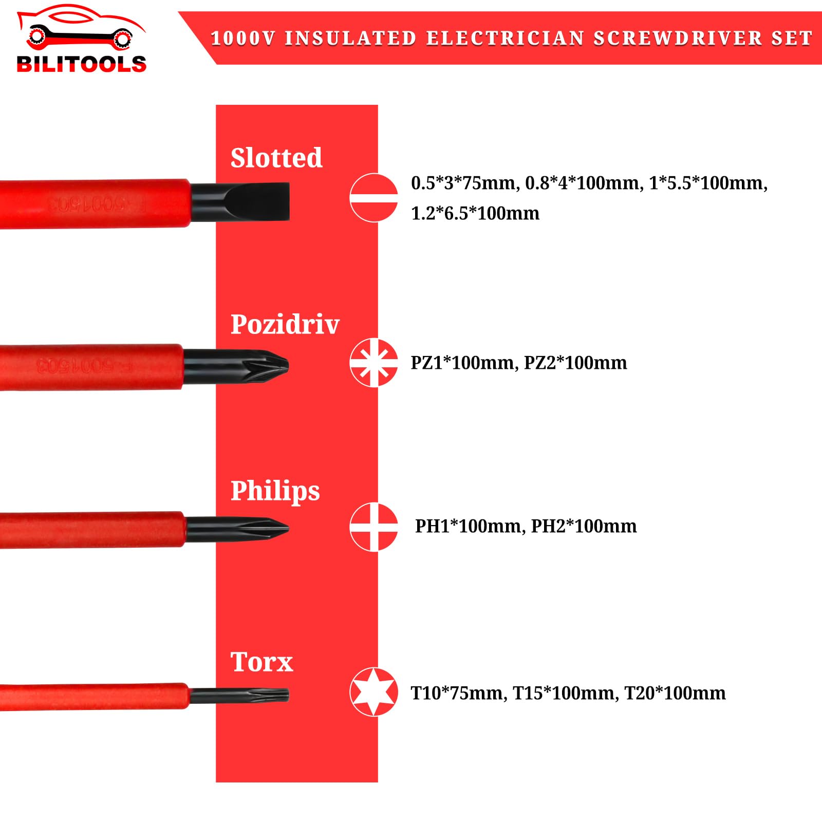 Bilitoools chrome vanadium tips with manganese phosphate finish enduring tough tasks.