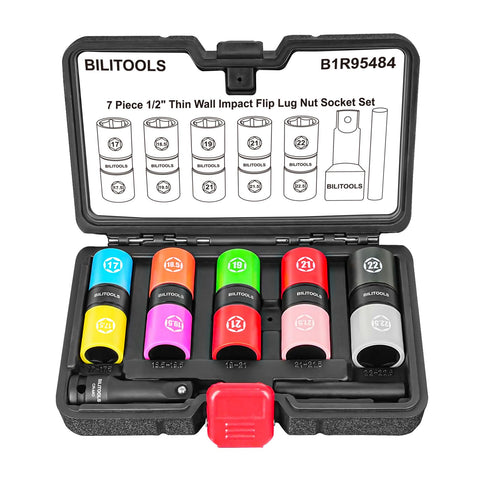 BILITOOLS half-sizes lug nut socket set with 17-17.5mm flips for swollen nuts