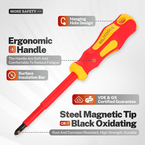 Bilitoools insulated Pozidriv tips built for secure screw engagement.