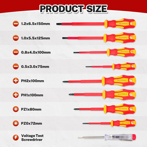 Bilitoools insulated screwdriver with slotted tips for precise fastener alignment.