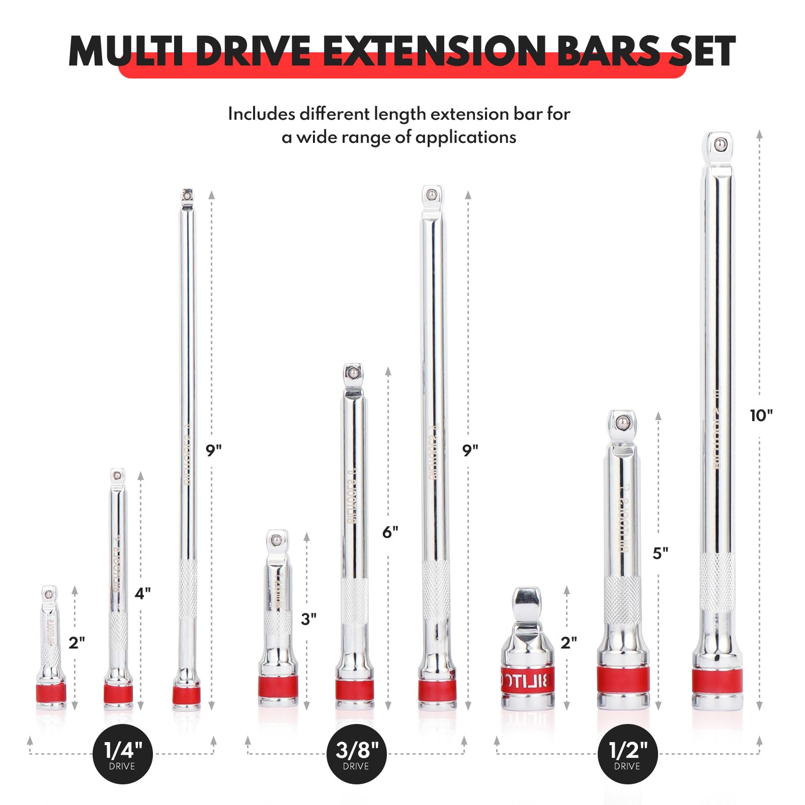 Bilitoools wobble extension set with 1/2in drive for versatile reach.