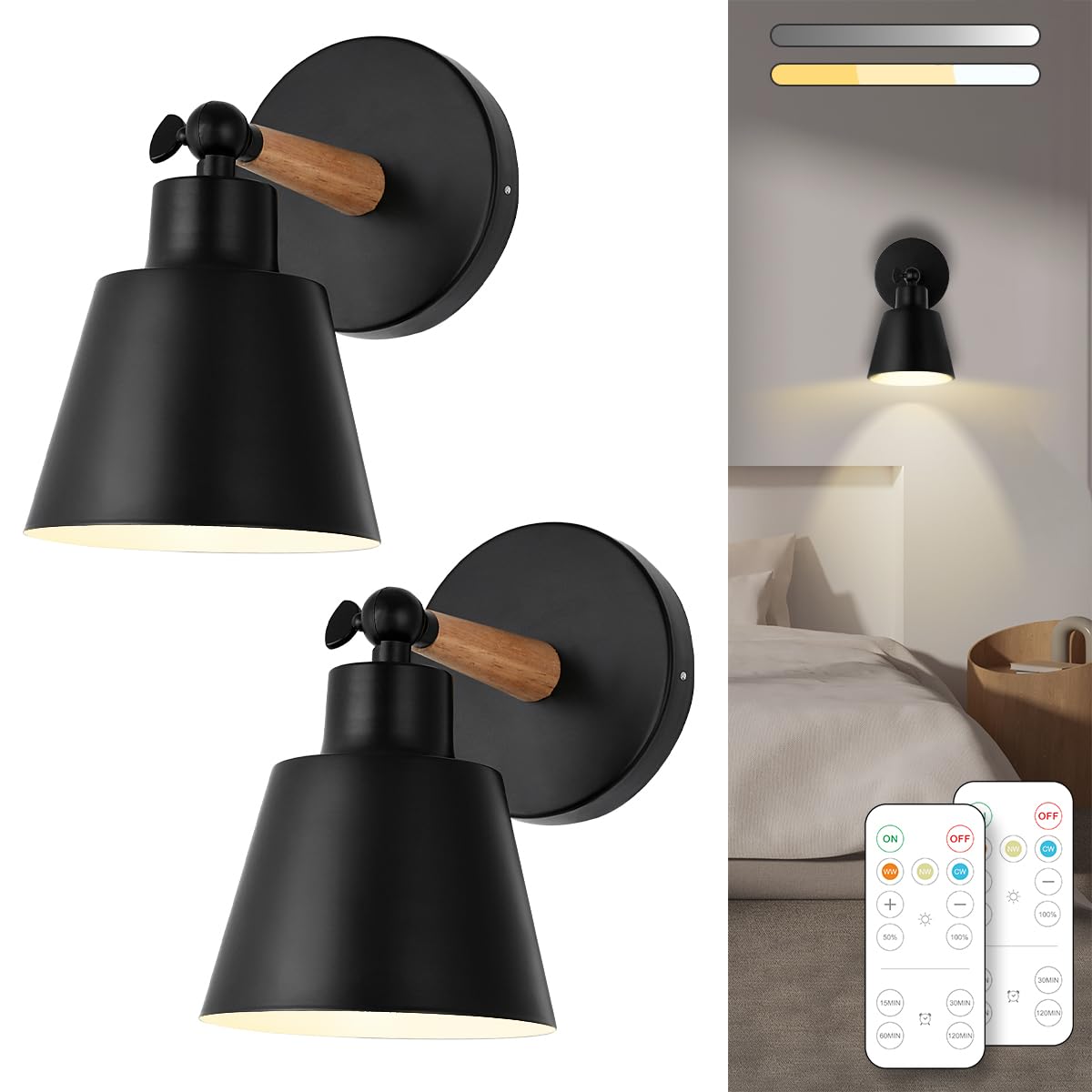 BIMEAN black battery wall sconces mounted on wall for ambient LED lighting