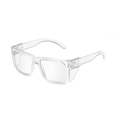 BINGKING photochromic safety glasses with clear frame for indoor-outdoor use and everyday comfort.
