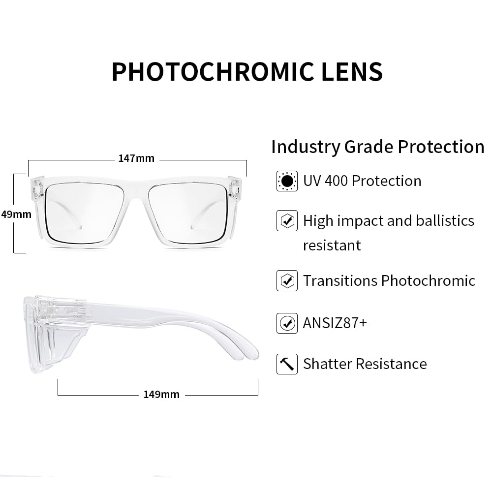 BINGKING photochromic safety glasses provide UV400 protection for outdoor sun exposure.