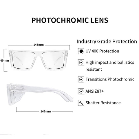 BINGKING photochromic safety glasses provide UV400 protection for outdoor sun exposure.