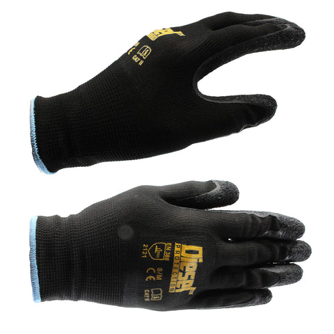 Binoa Pro-Tekk gloves closeup highlights latex foam grip for secure handling.