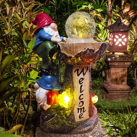 Binqiuu garden gnomes outdoor statue with solar LED lights for ambient glow