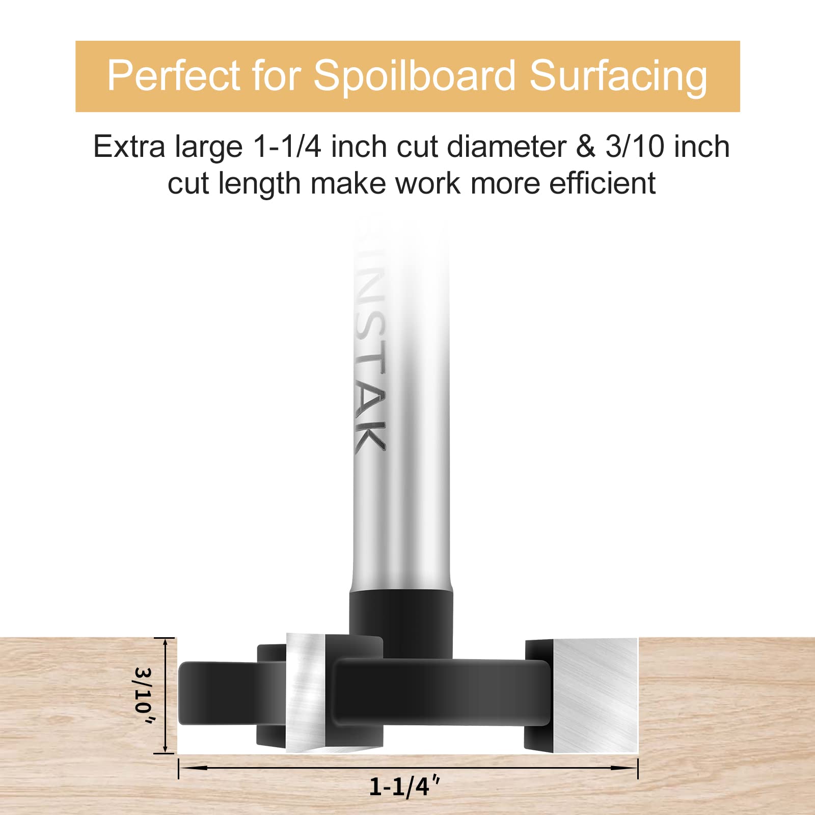 Binstak carbide tipped router bit delivers clean cuts and durability.