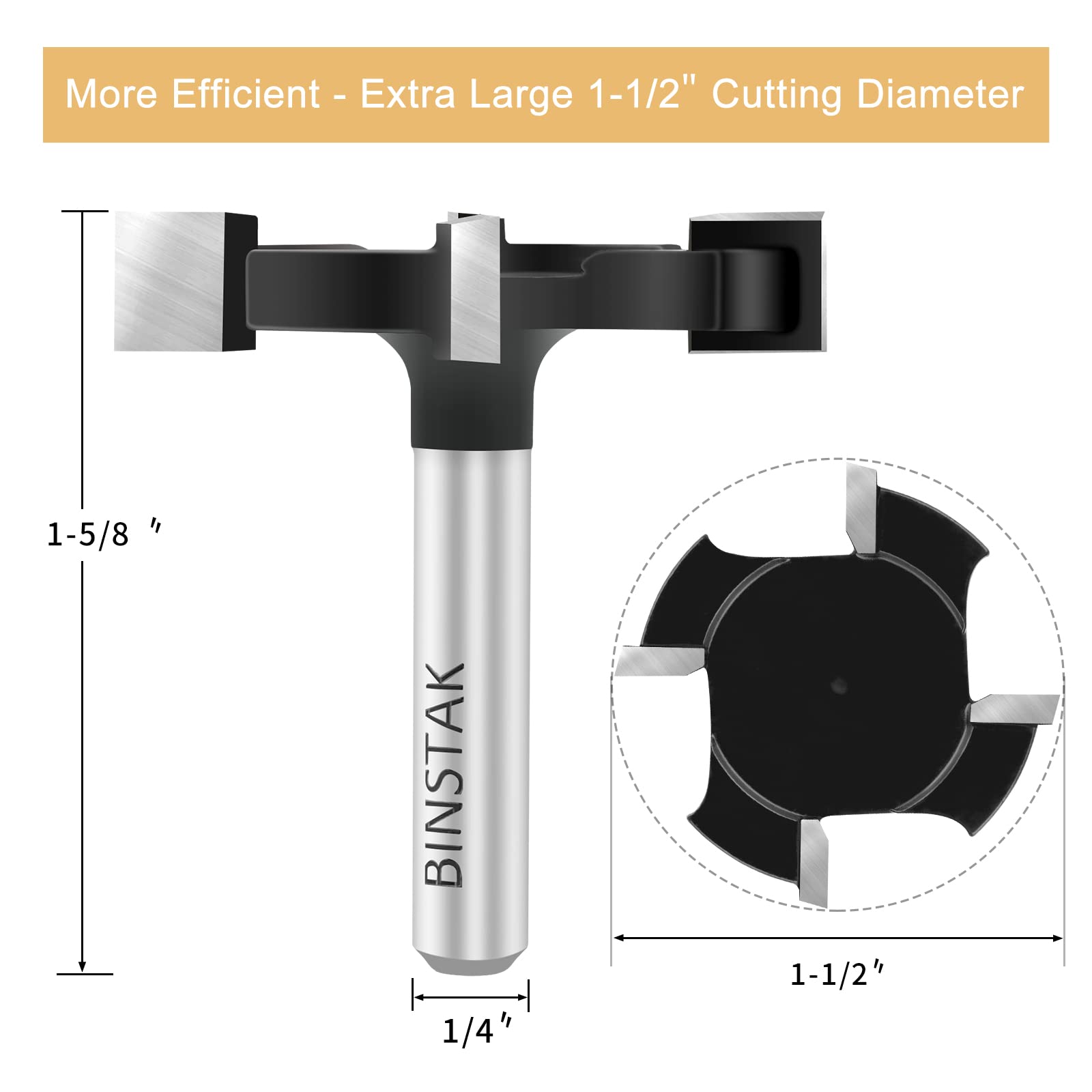 BINSTAK spoilboard planing bit with 1/4 inch shank for CNC routing