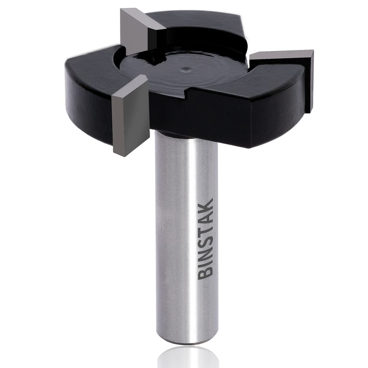 BINSTAK CNC spoilboard surfacing bit close-up highlighting precise carbide edge for clean planing.