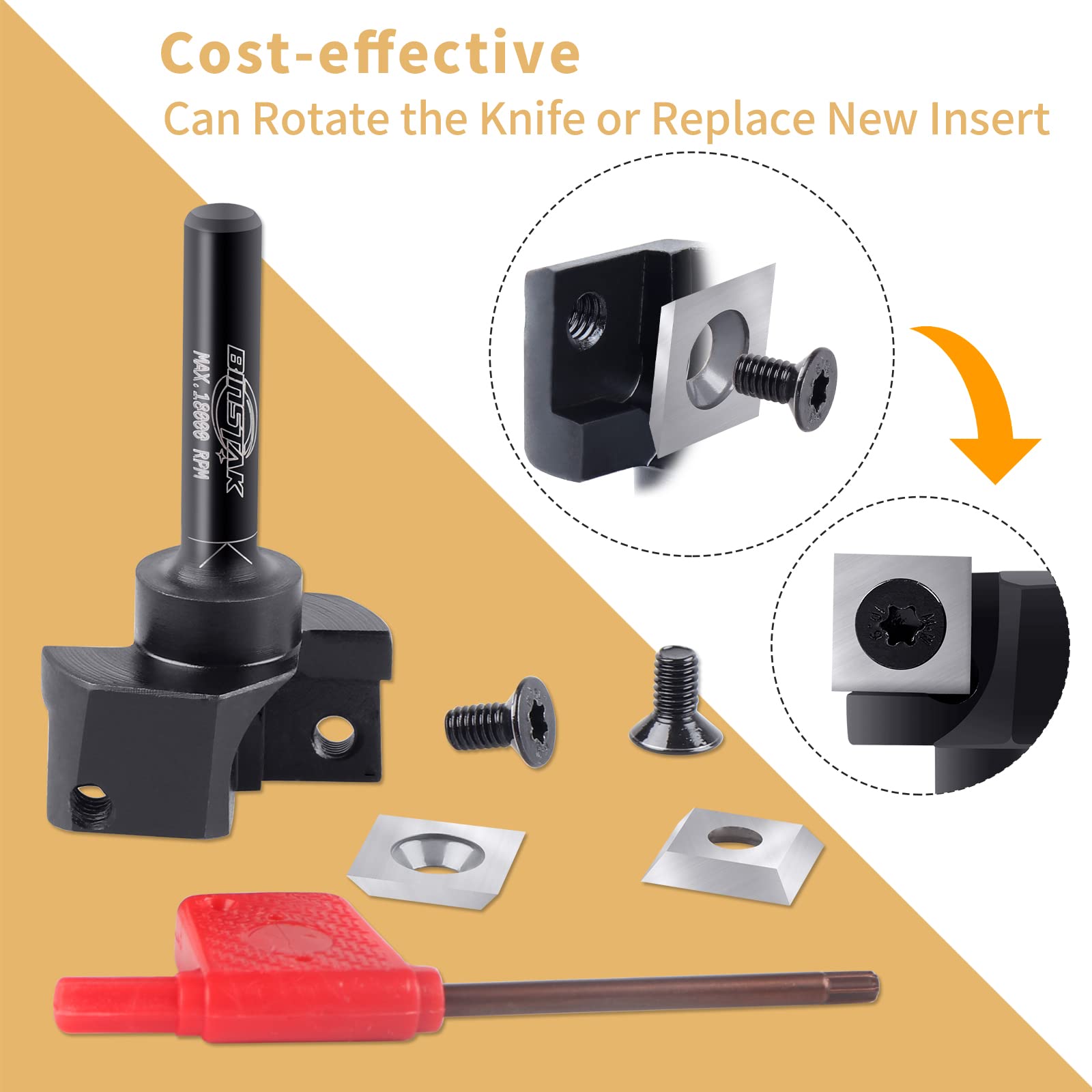 BINSTAK spoilboard surfacing bit with 1-1/4 inch cutting diameter for efficient planing