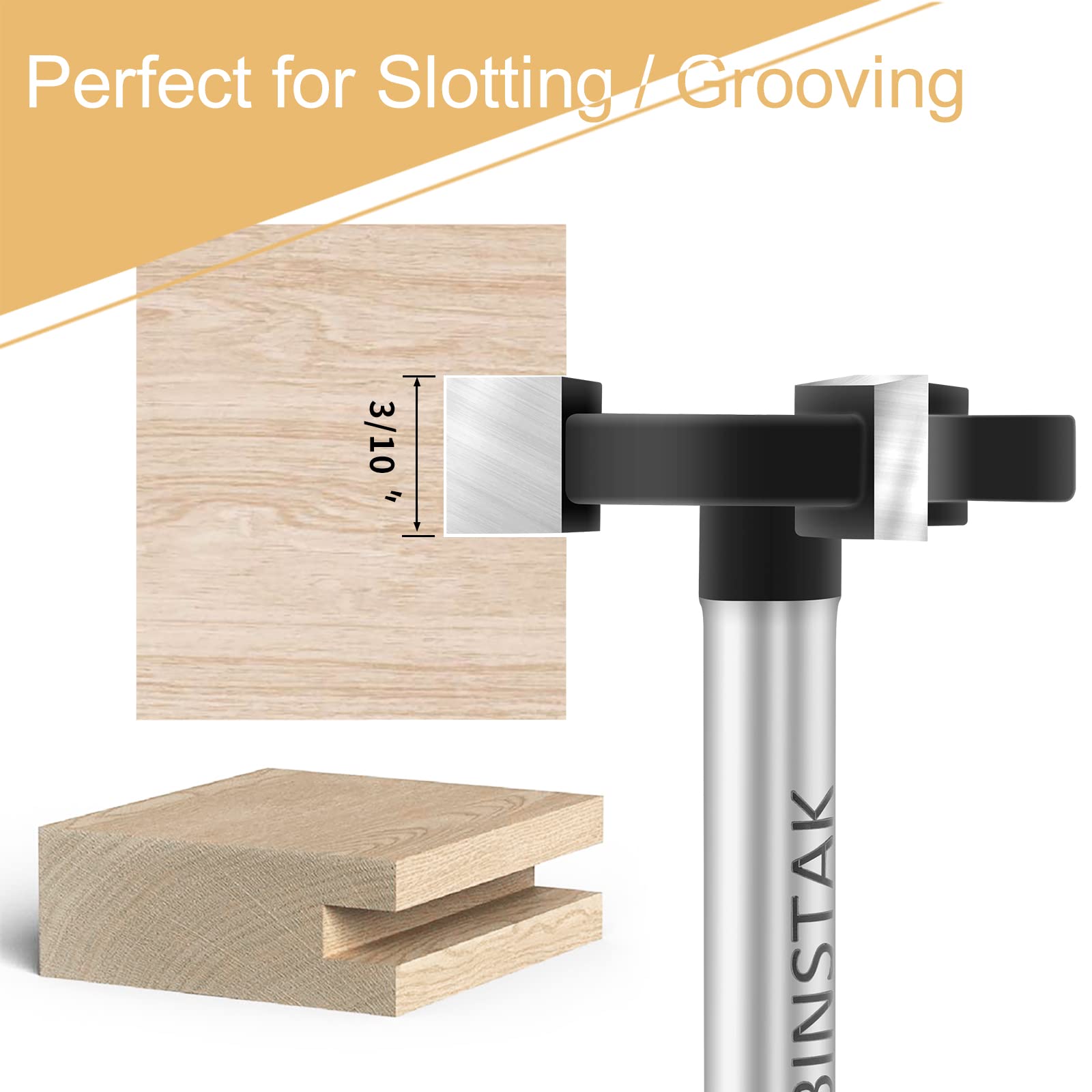 Binstak teflon coated router bit reduces resin buildup for easy cleaning.