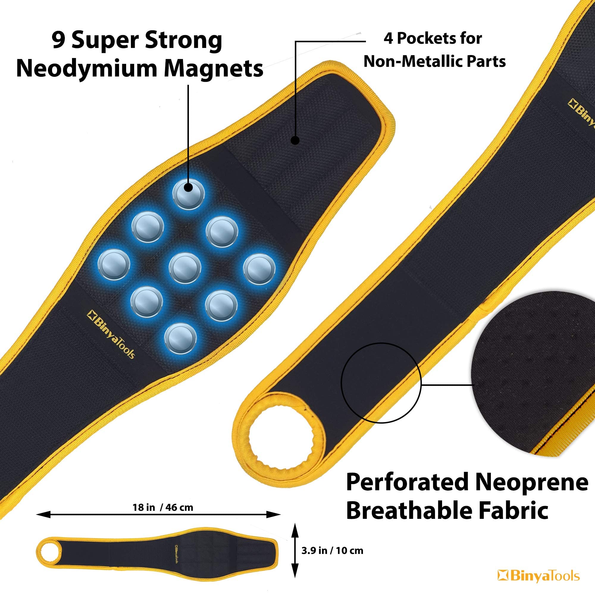 BINYATOOLS magnetic wristband keeps small parts within reach during projects.