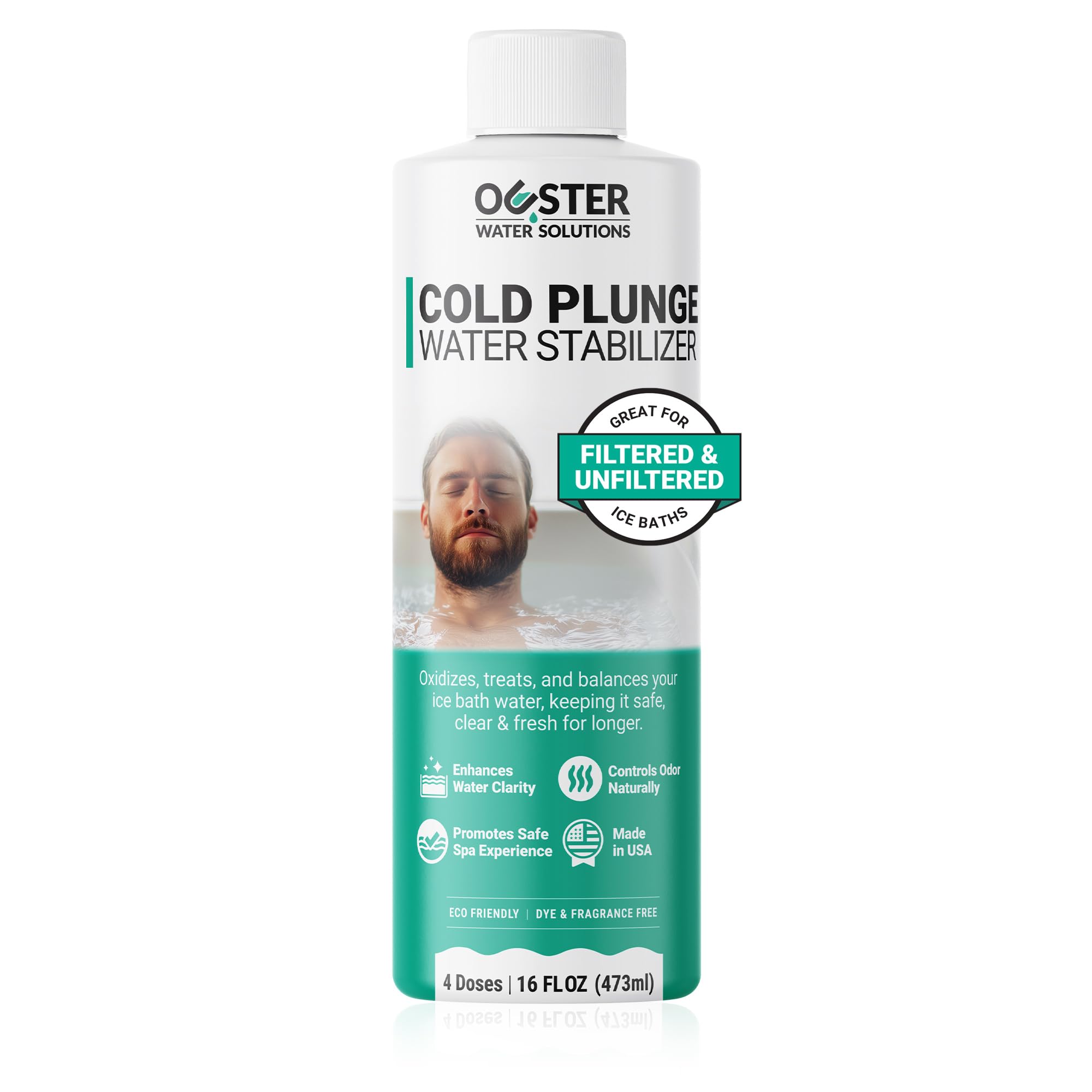 Bio Ouster cold plunge stabilizer bottle boosts water clarity for a refreshing soak.