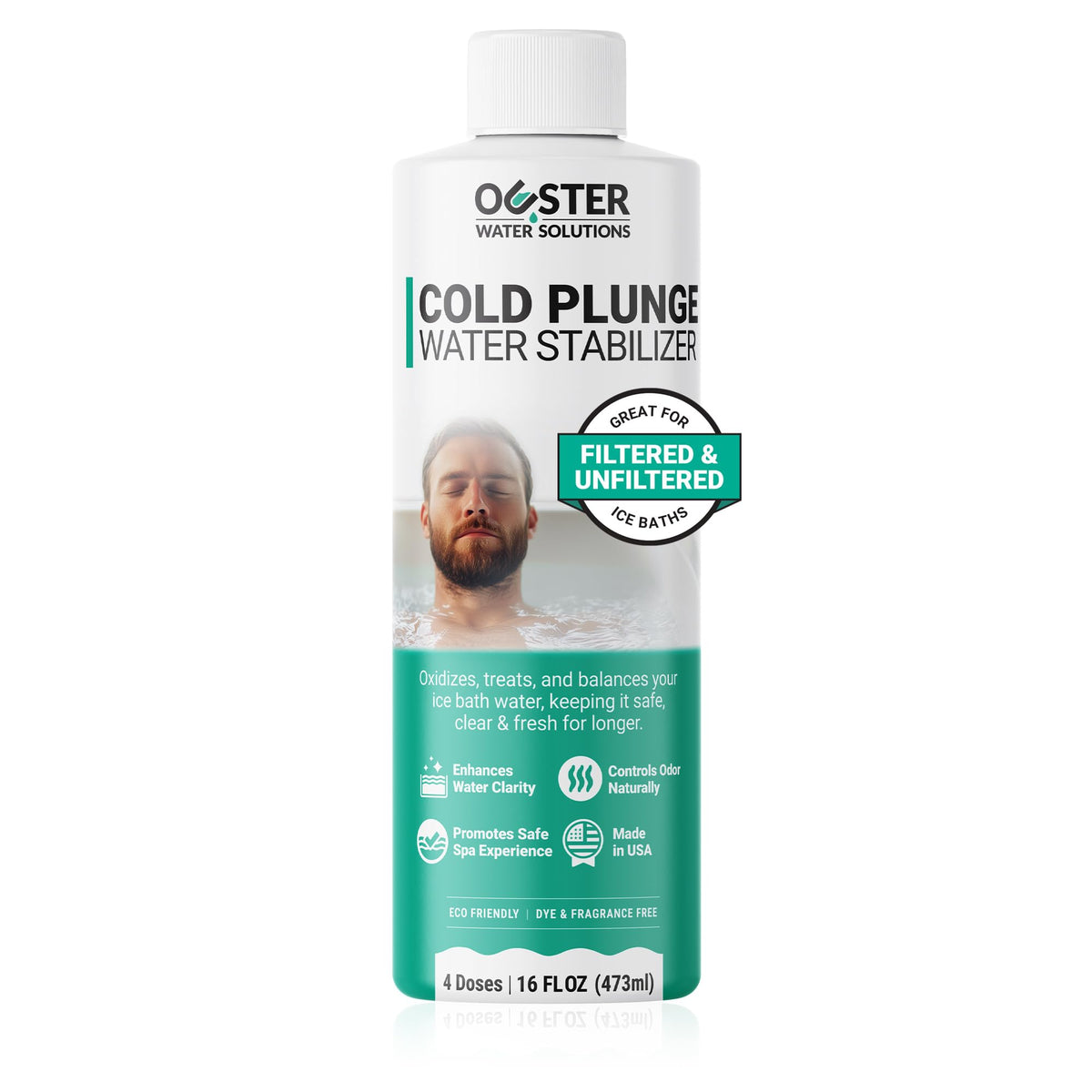 Bio Ouster cold plunge stabilizer bottle boosts water clarity for a refreshing soak.
