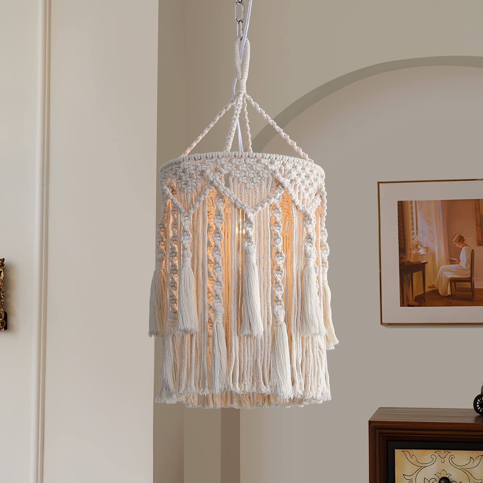 Bioaqua Boho lamp shade close-up shows natural cotton rope texture
