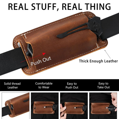 Biobasedon leather belt holster with belt clip for quick access.