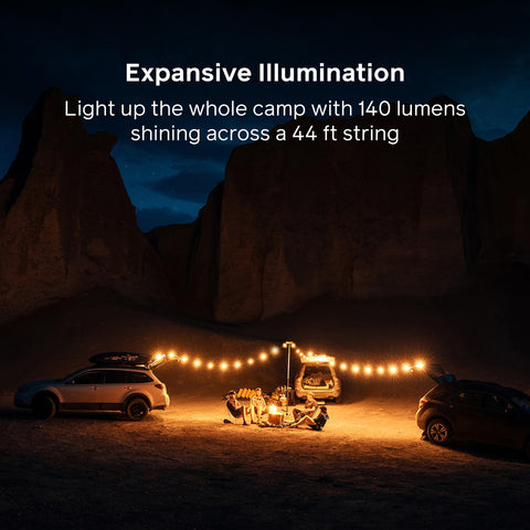 BioLite Solar String Lights IPX4-rated for rain-ready patio or boat deck illumination.