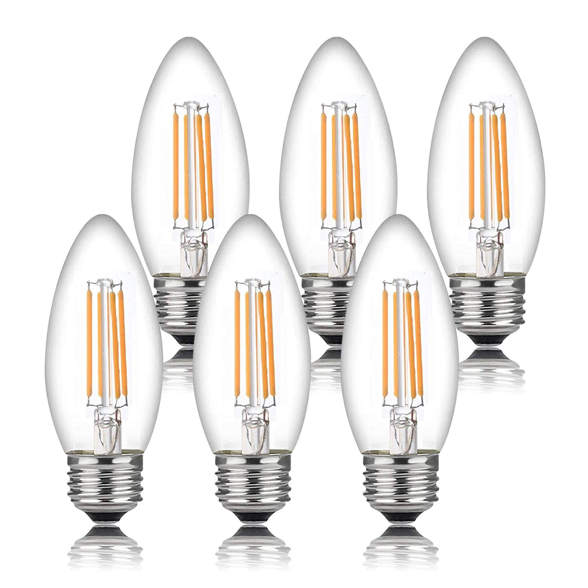 Bioluz LED 93CRI dimmable filament candle bulb with glass body for chandelier elegance.