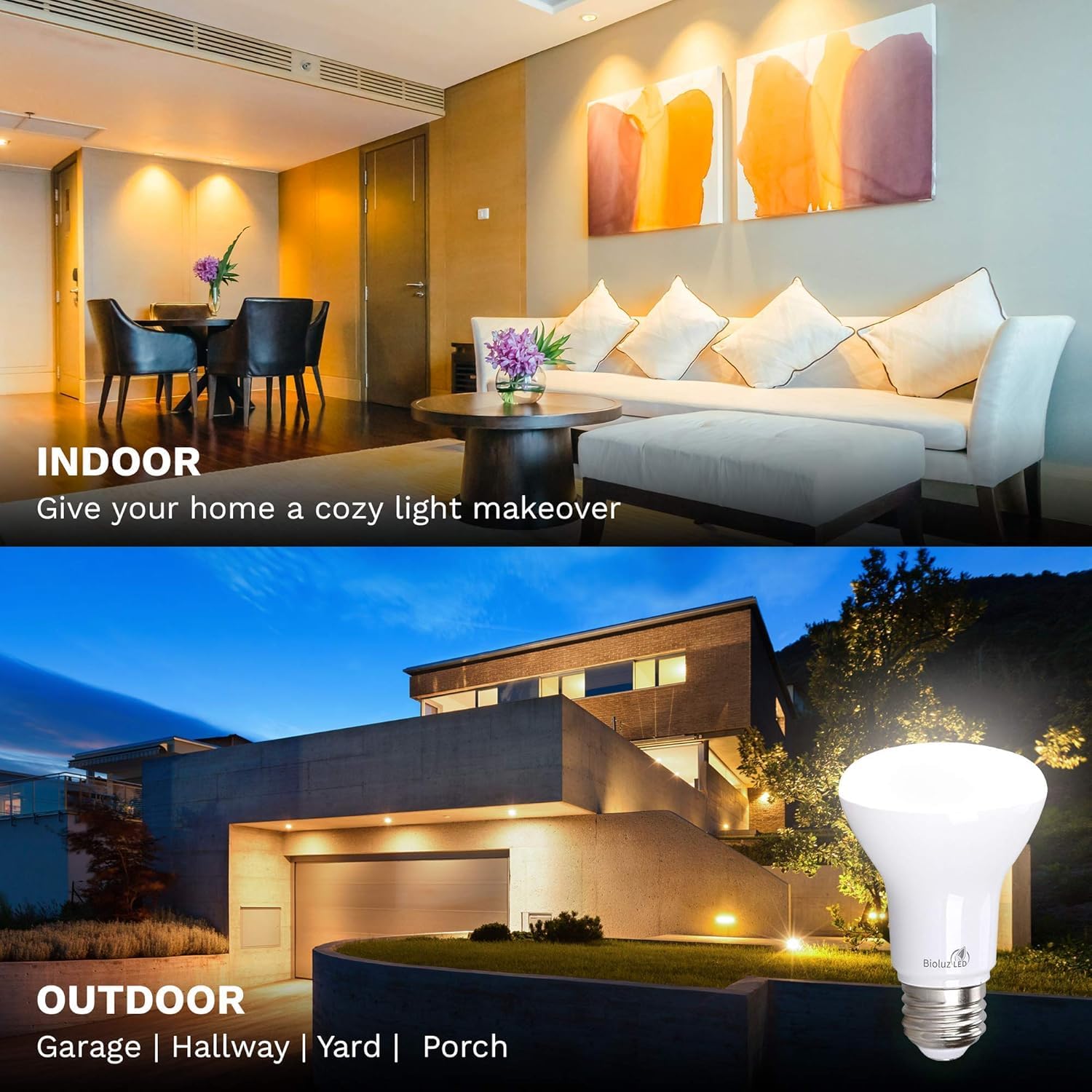Bioluz LED BR20 bulb 2700K warm white creates cozy spaces.