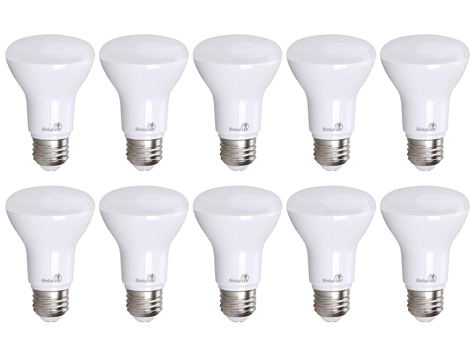 Bioluz LED BR20 bulb closeup shows warm 3000K glow with 90 CRI clarity, ideal for ambiance.