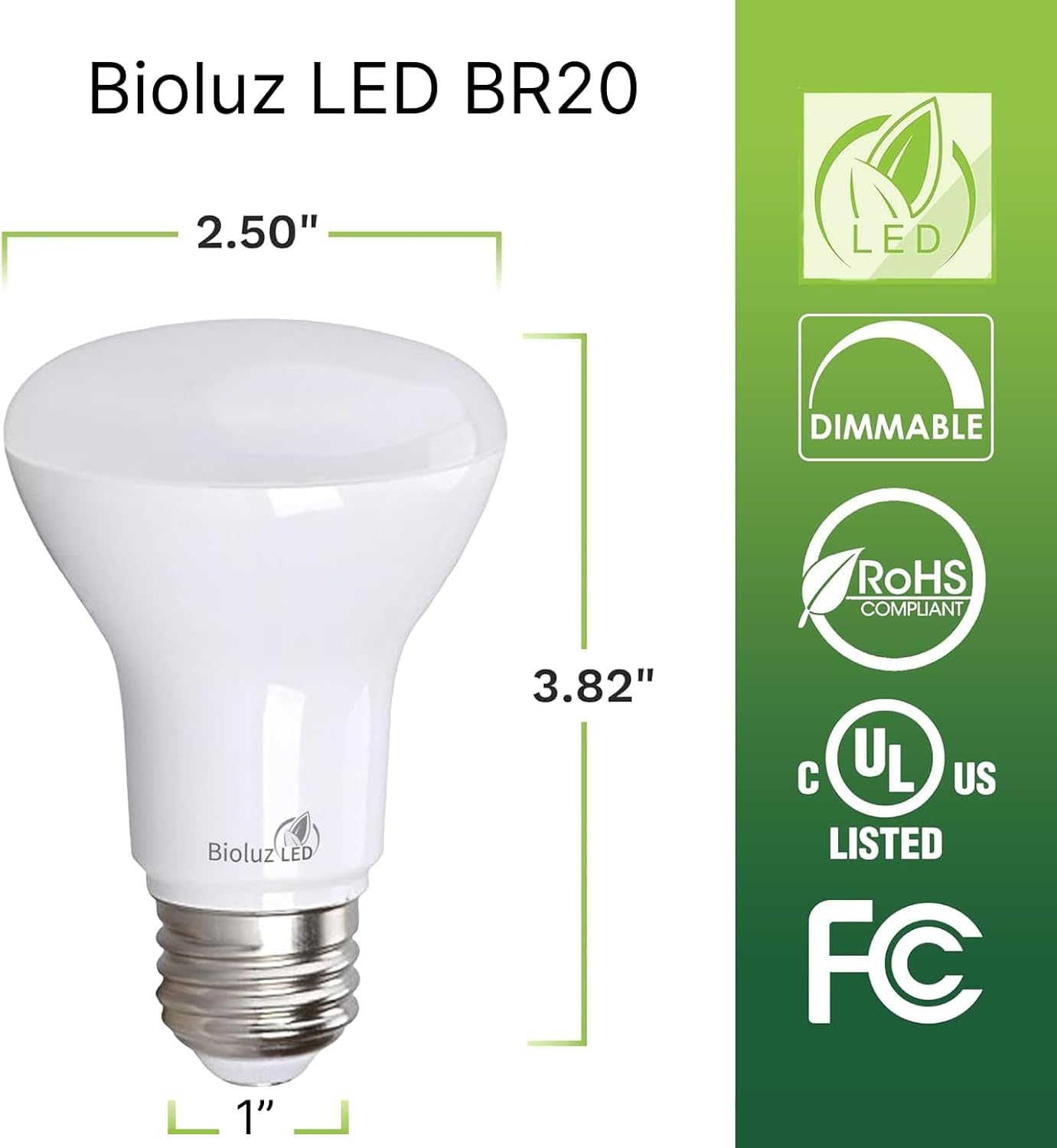 Bioluz LED BR20 bulb dimmable with instant on for customizable lighting.