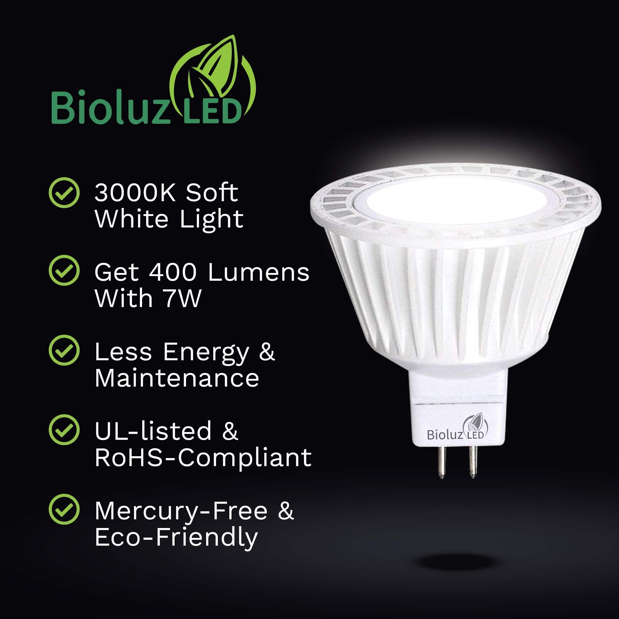 Bioluz LED MR16 3000K soft white ideal for halogen replacement in living spaces