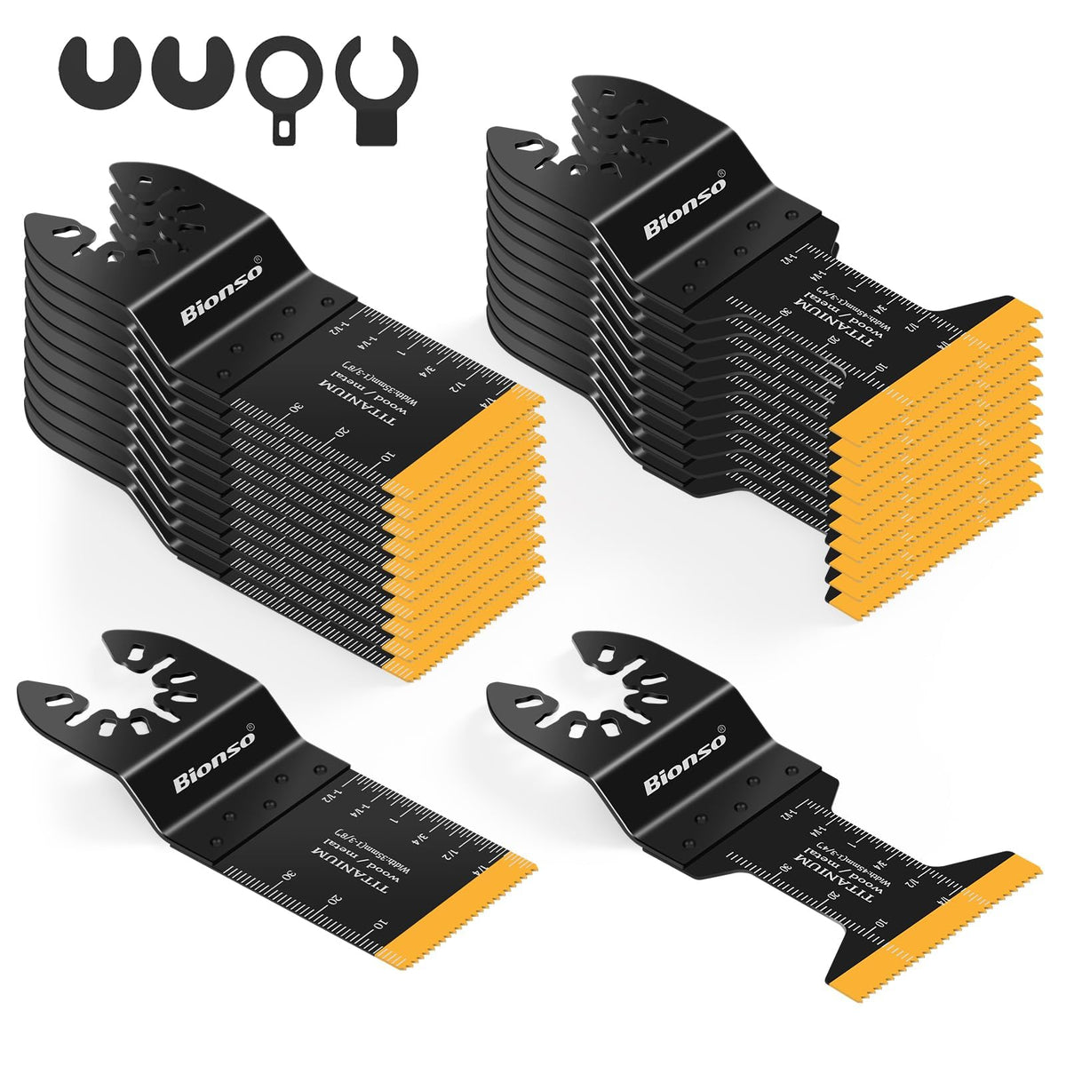 Bionso 22-piece titanium oscillating blades for wood and metal cuts.