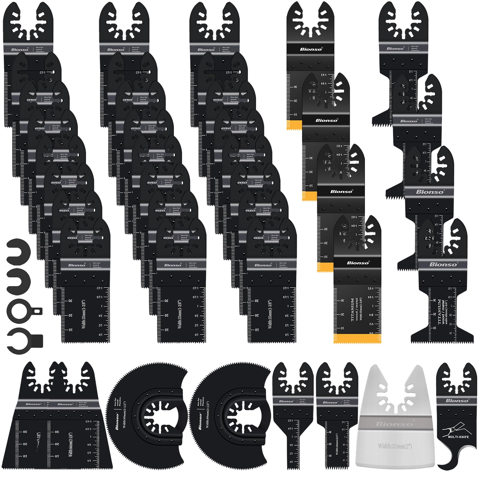 Bionso 40 piece oscillating blades kit for versatile wood metal plastic cutting