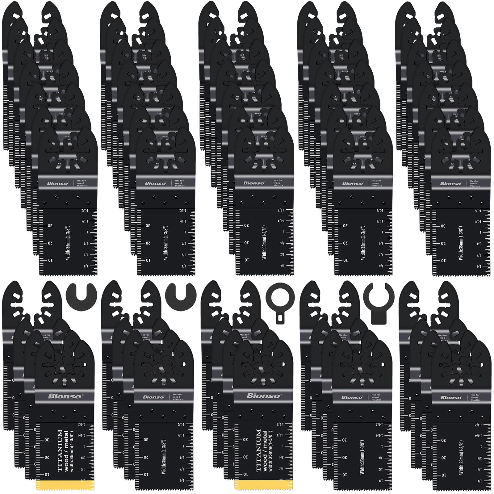 Bionso 55pcs oscillating saw blades kit for versatile cutting tasks.